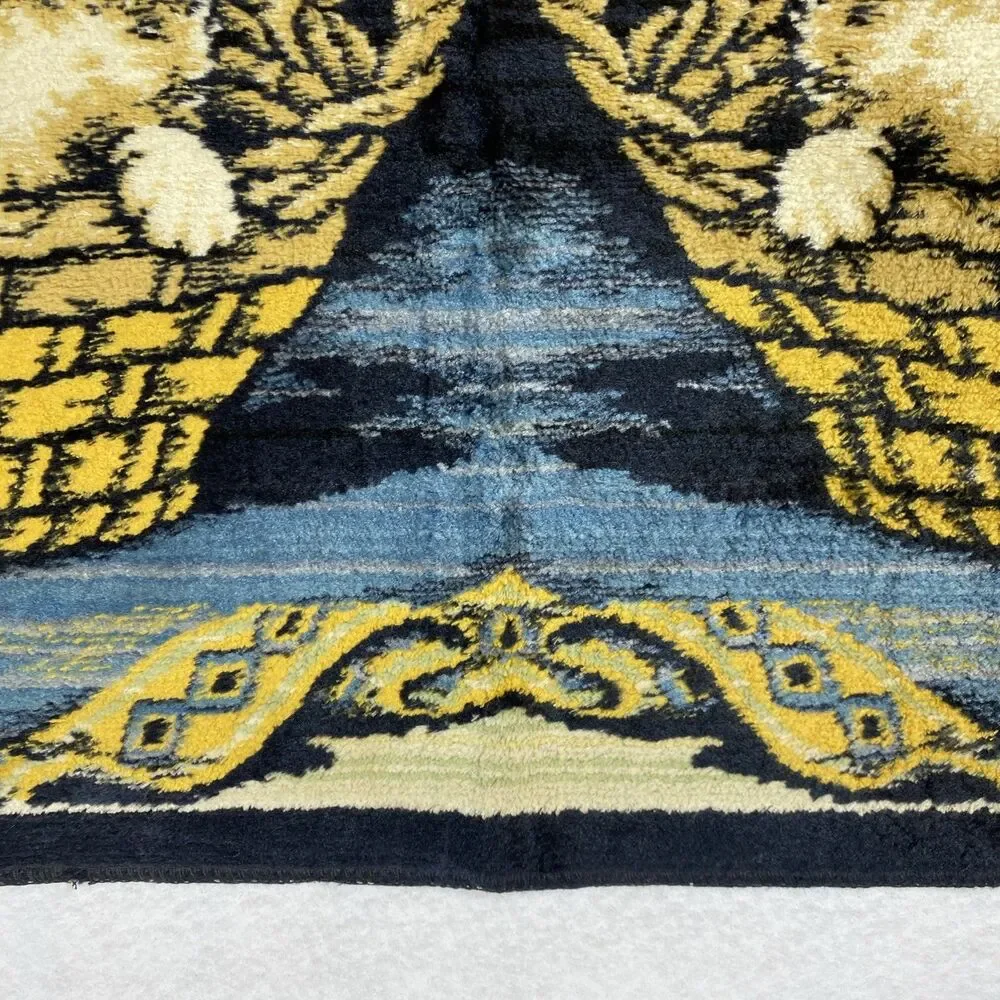 Vintage Velvet cat tapestry Textile Rug Red eyes Feline 38 x 19.5 rectangle